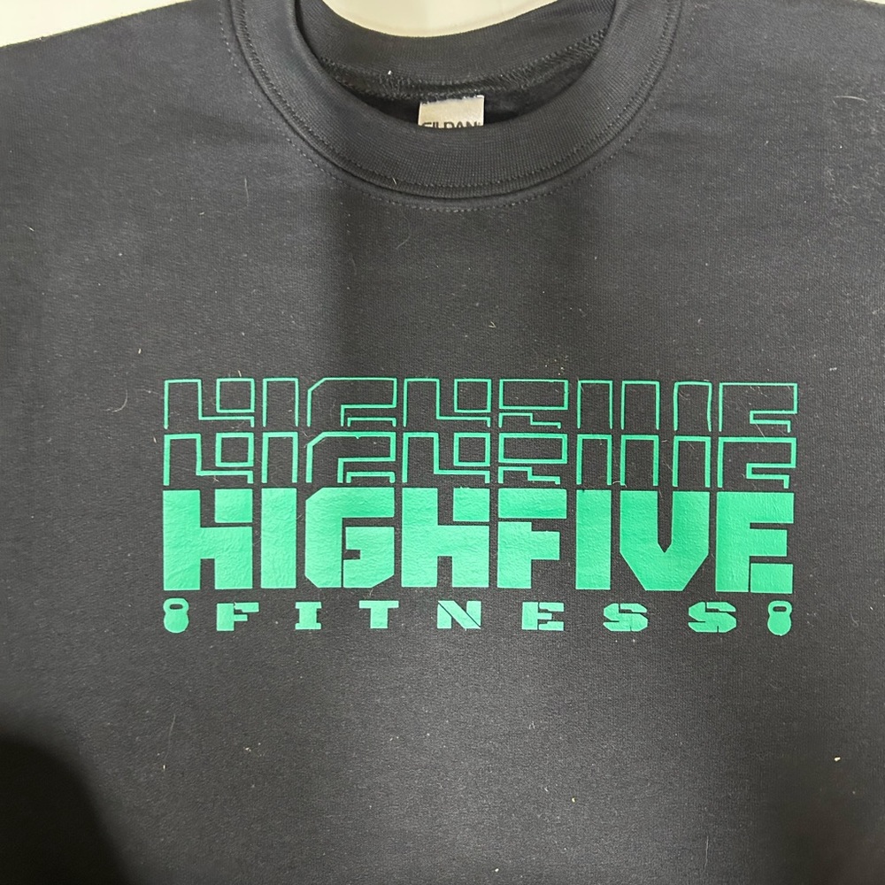 Black t-shirt with Green Highfive Fitness Logo